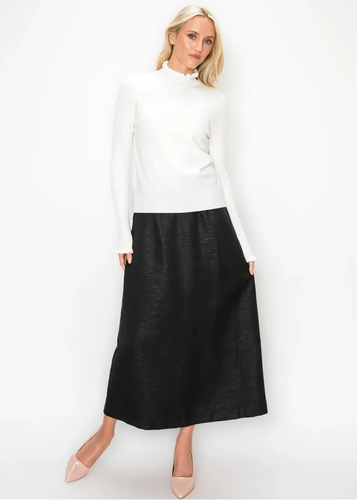 White Ruffle Mock Neck Sweater