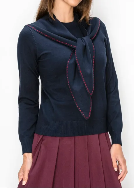 Knit Top with Contrast Stitch Scarf