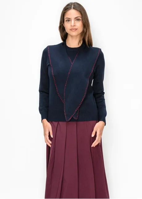 Knit Top with Contrast Stitch Scarf
