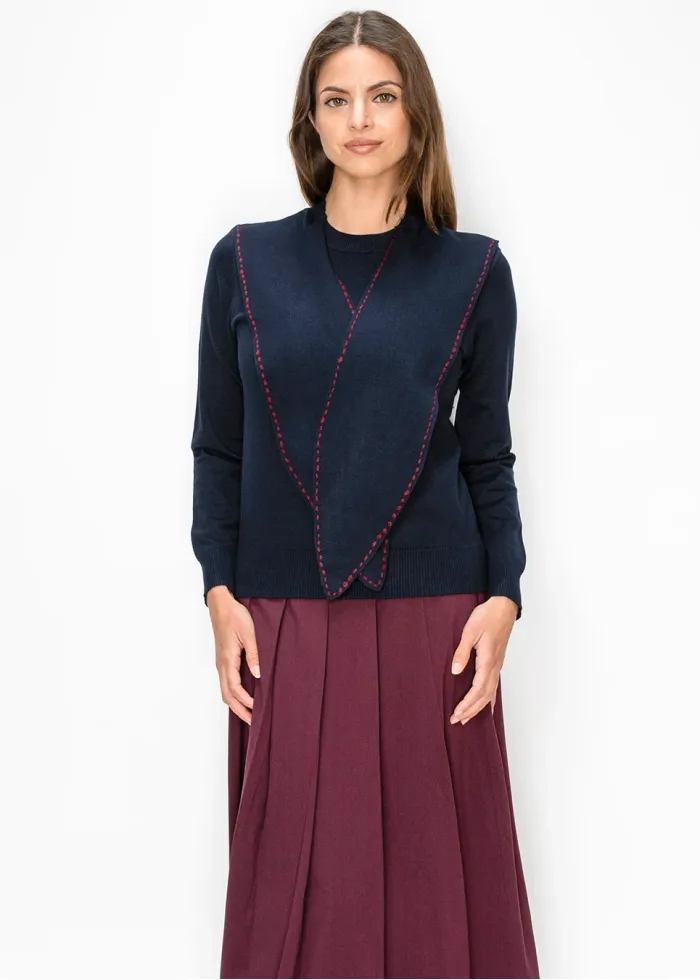 Knit Top with Contrast Stitch Scarf