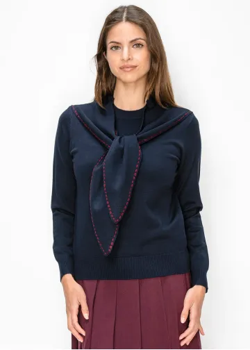 Knit Top with Contrast Stitch Scarf