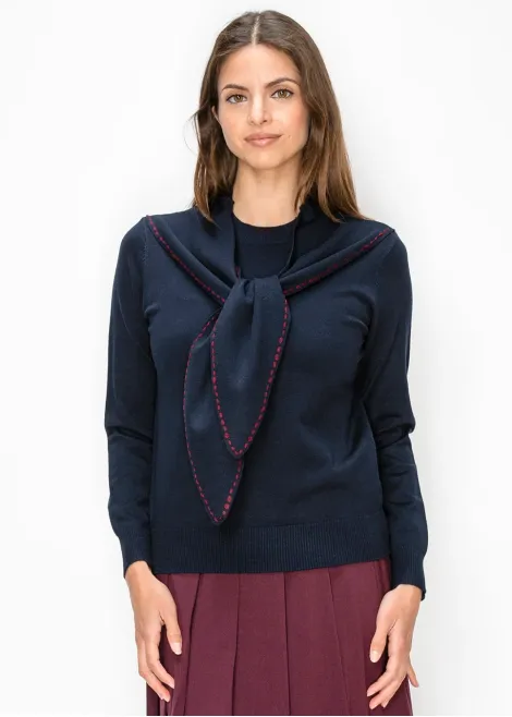 Knit Top with Contrast Stitch Scarf
