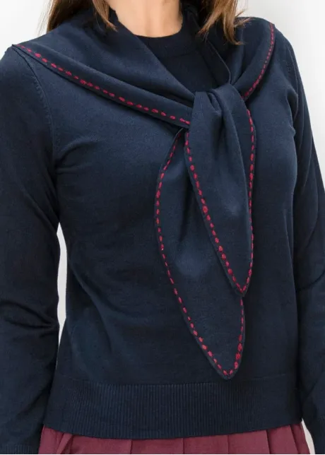 Knit Top with Contrast Stitch Scarf