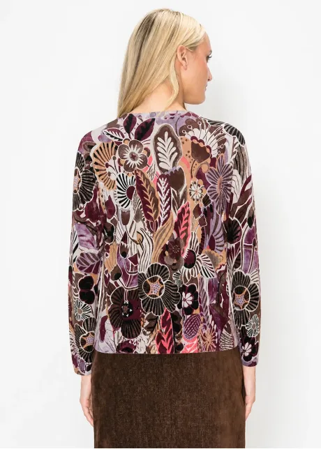 Burgundy Botanical Print Long Sleeve Top