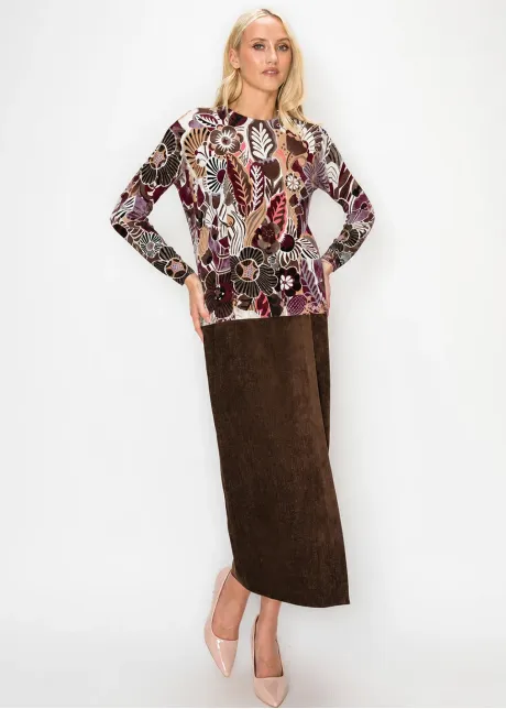 Burgundy Botanical Print Long Sleeve Top