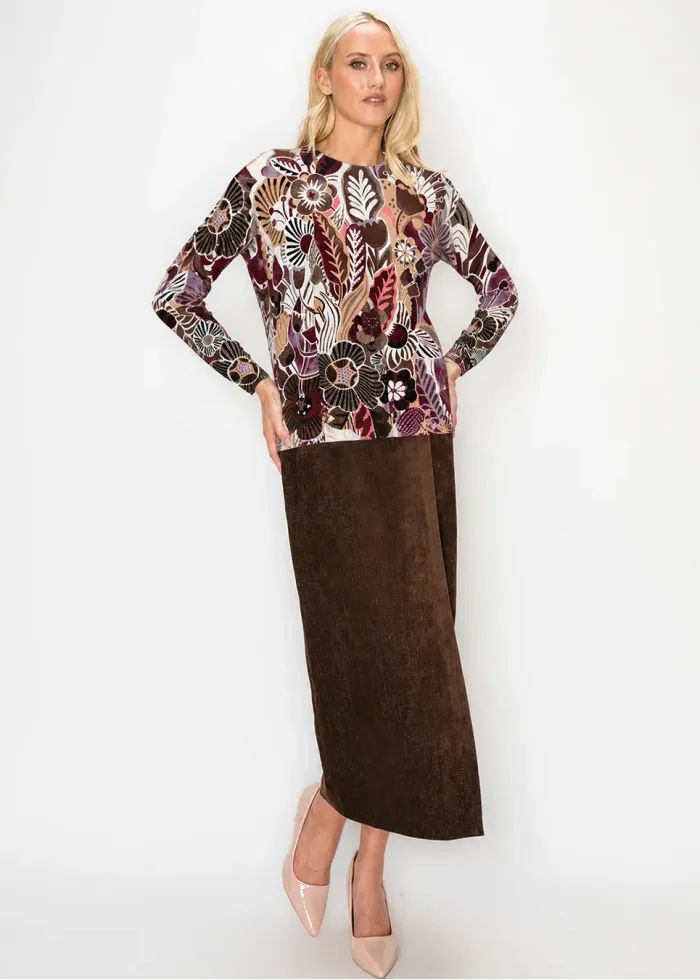Burgundy Botanical Print Long Sleeve Top