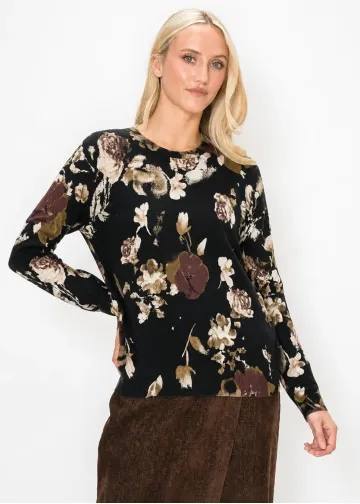 Painted Floral Pullover Sweater