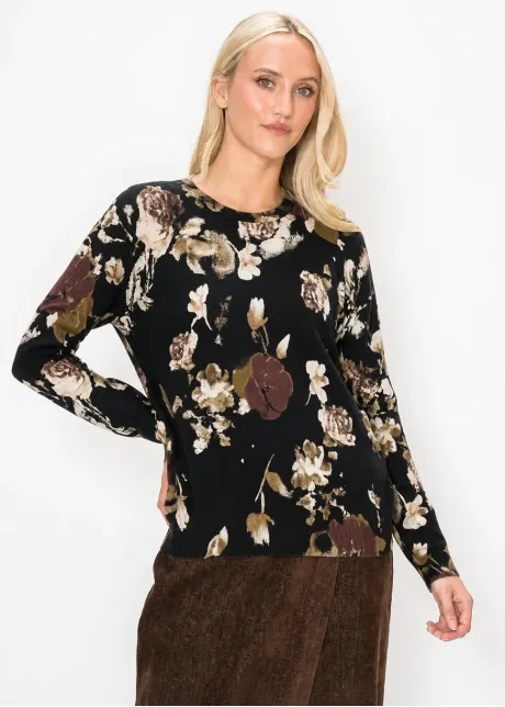 Painted Floral Pullover Sweater