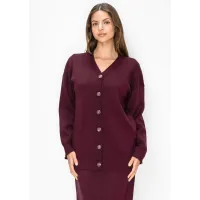 V Neck Knit Cardigan in Burgundy
