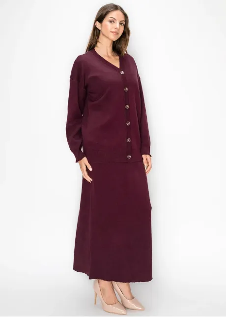 V Neck Knit Cardigan in Burgundy