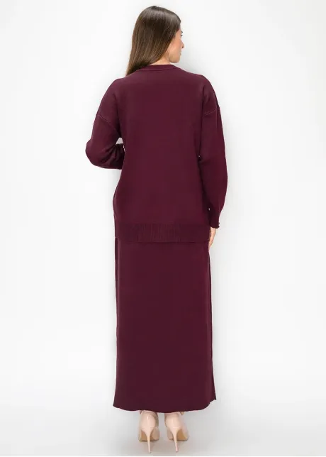 V Neck Knit Cardigan in Burgundy