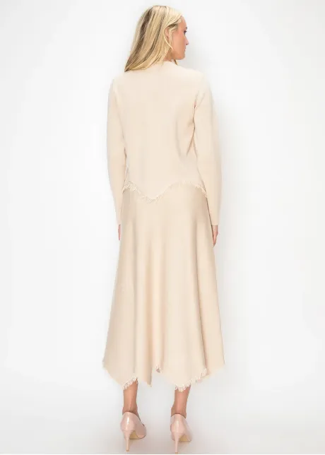 Cream Knit Sweater with Fringe Trim Hem
