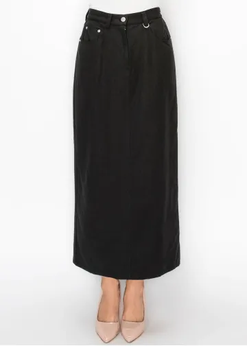 Black Denim Style Midi Skirt