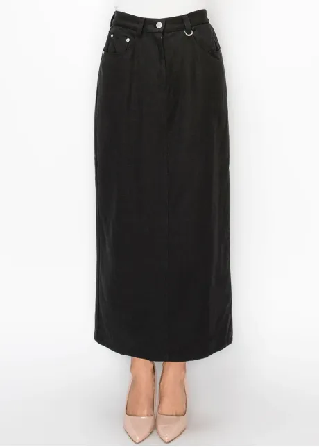 Black Denim Style Midi Skirt