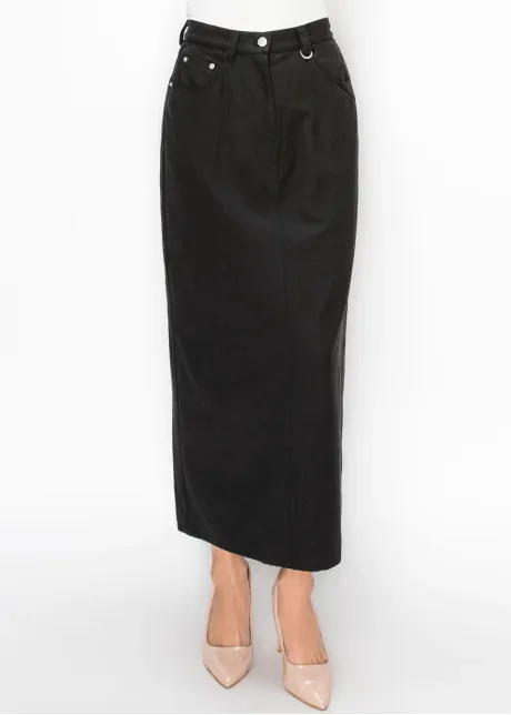 Black Denim Style Midi Skirt