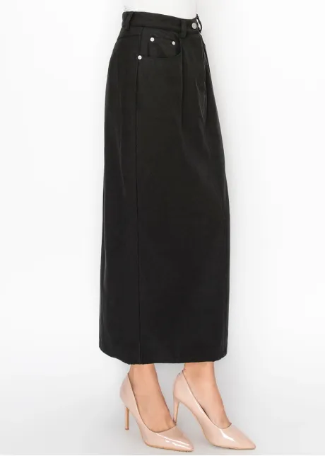 Black Denim Style Midi Skirt
