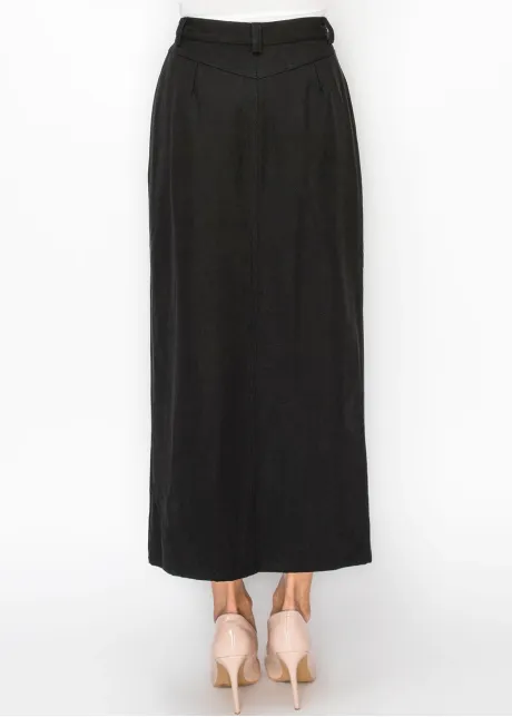 Black Denim Style Midi Skirt