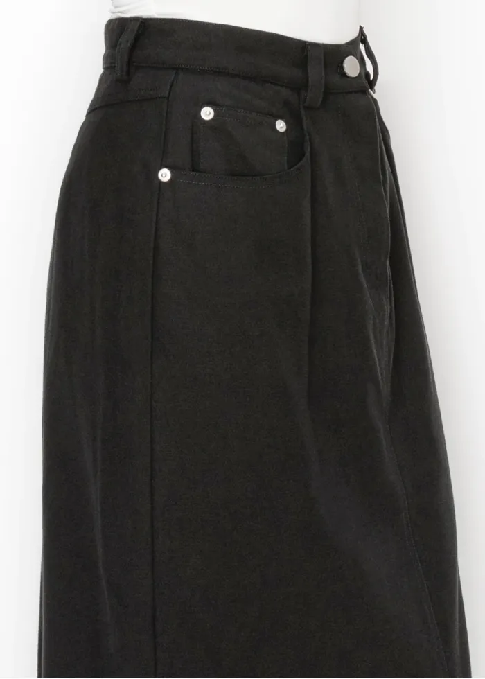 Black Denim Style Midi Skirt