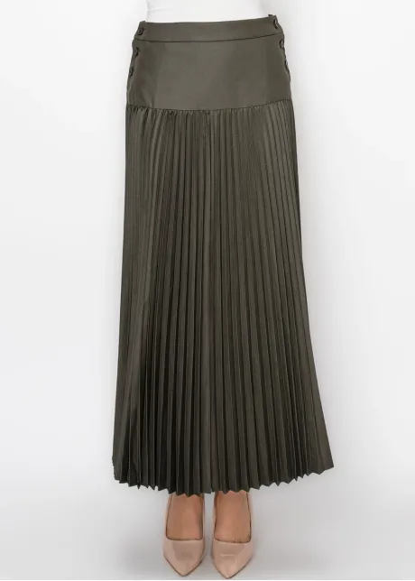 Grey Pleated Skirt with Double Button Detail
