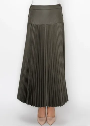 Grey Pleated Skirt with Double Button Detail