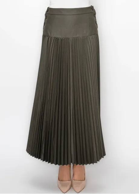 Grey Pleated Skirt with Double Button Detail