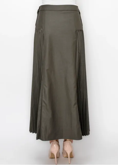 Grey Pleated Skirt with Double Button Detail