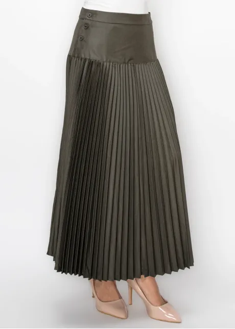 Grey Pleated Skirt with Double Button Detail