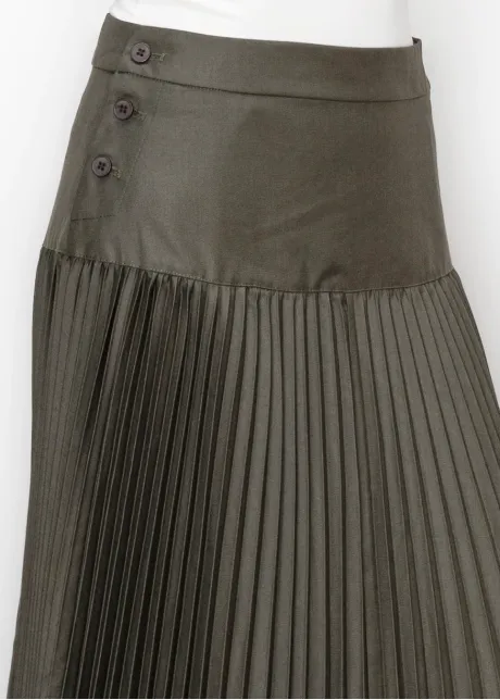 Grey Pleated Skirt with Double Button Detail