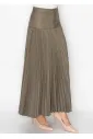 Olive Pleated Maxi Skirt with Button Yoke