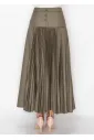 Olive Pleated Maxi Skirt with Button Yoke