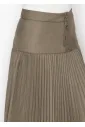 Olive Pleated Maxi Skirt with Button Yoke