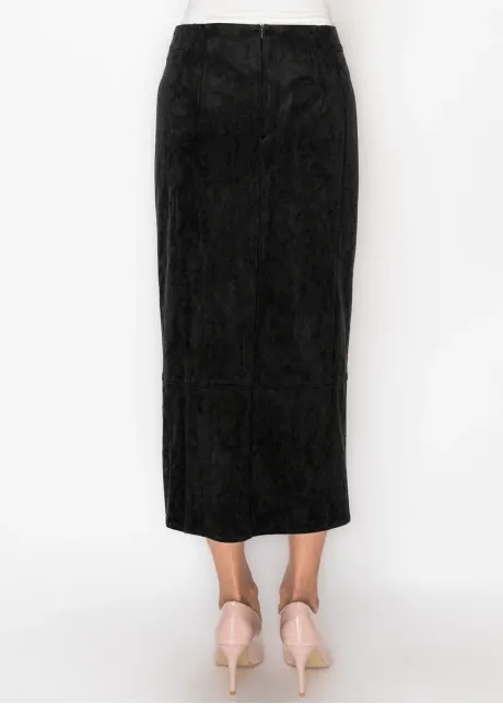 Long Suede Effect Skirt in Black