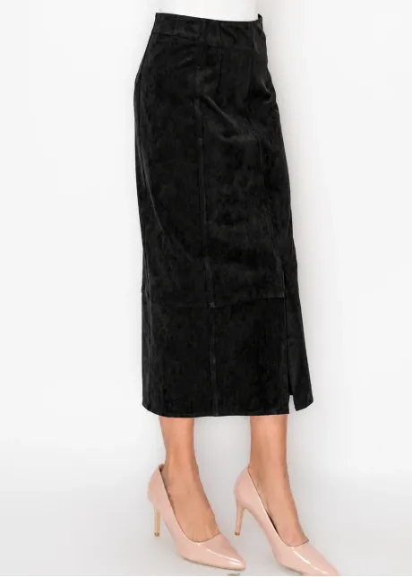 Long Suede Effect Skirt in Black