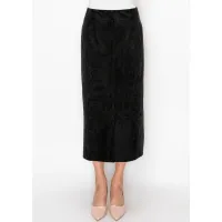 Long Suede Effect Skirt in Black