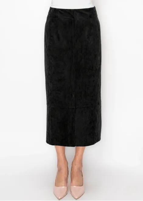 Long Suede Effect Skirt in Black