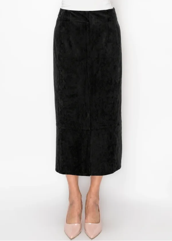 Long Suede Effect Skirt in Black