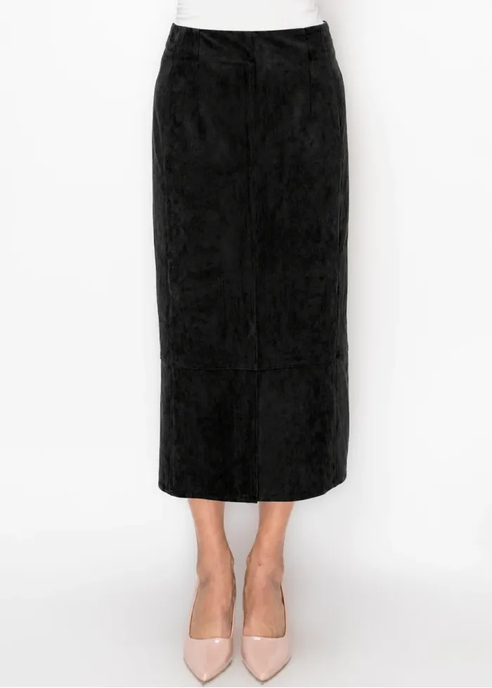 Long Suede Effect Skirt in Black
