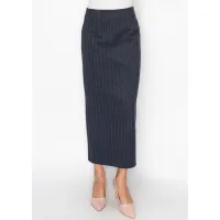 Navy Pinstripe Midi Pencil Skirt