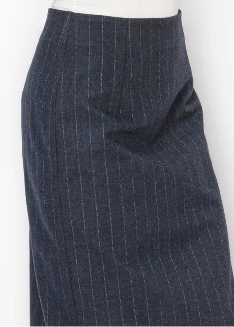 Navy Pinstripe Midi Pencil Skirt