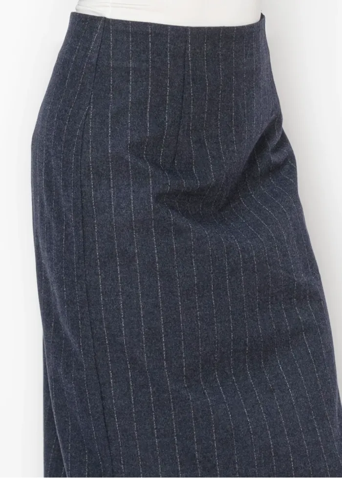 Navy Pinstripe Midi Pencil Skirt