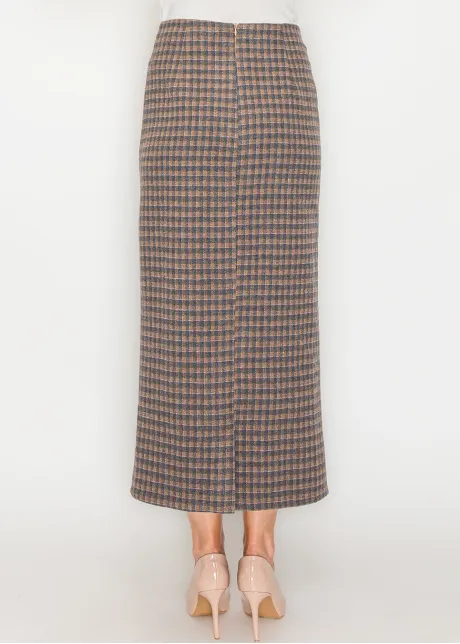 Long Plaid Skirt with Back Zip