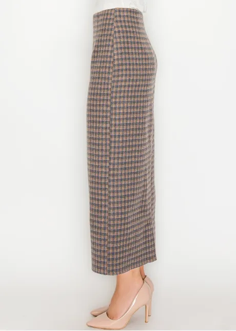 Long Plaid Skirt with Back Zip