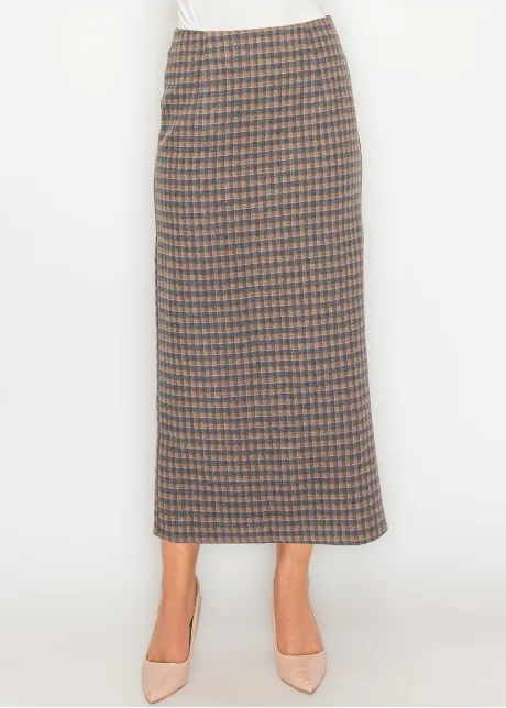 Long Plaid Skirt with Back Zip