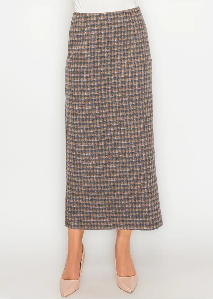 Long Plaid Skirt with Back Zip