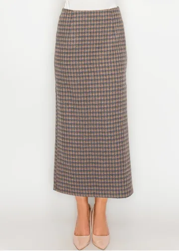 Long Plaid Skirt with Back Zip