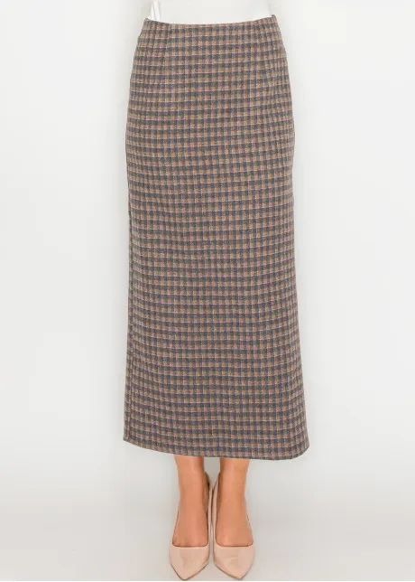 Long Plaid Skirt with Back Zip