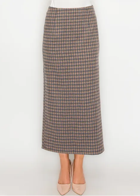 Long Plaid Skirt with Back Zip
