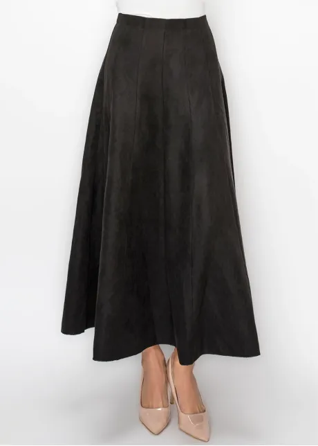 Panelled Suede Look Skirt in Black
