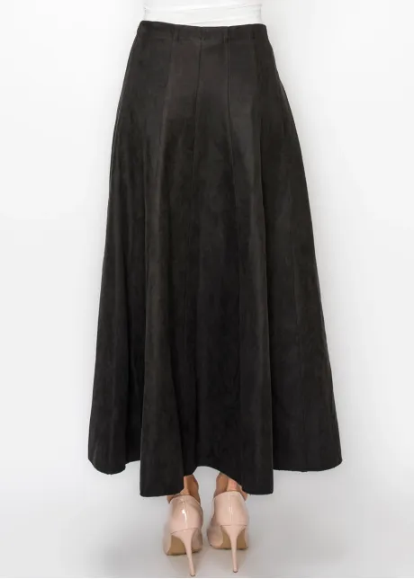 Panelled Suede Look Skirt in Black