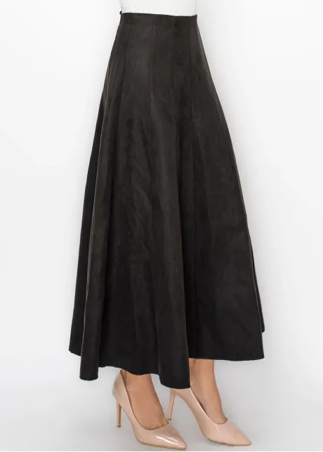 Panelled Suede Look Skirt in Black